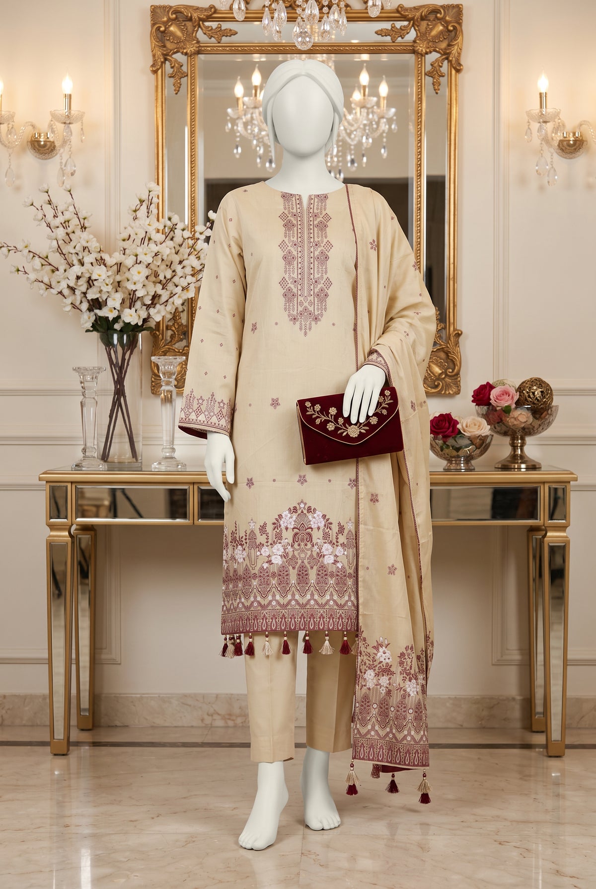 Jacquard Printed Viscose Unstitched 3 Piece - 12710106
