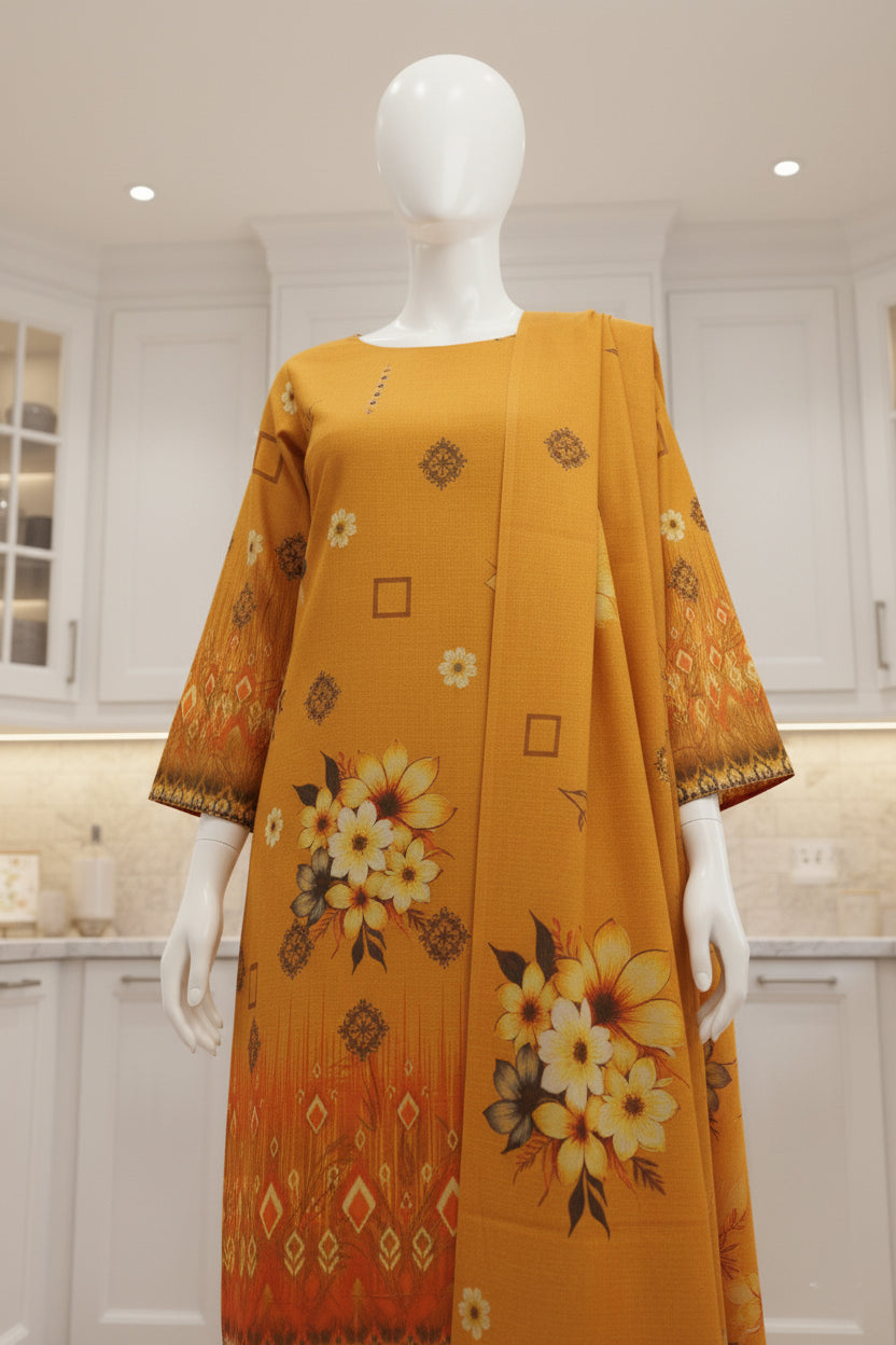 Printed Dhanak Unstitched 3 Piece - 12140203