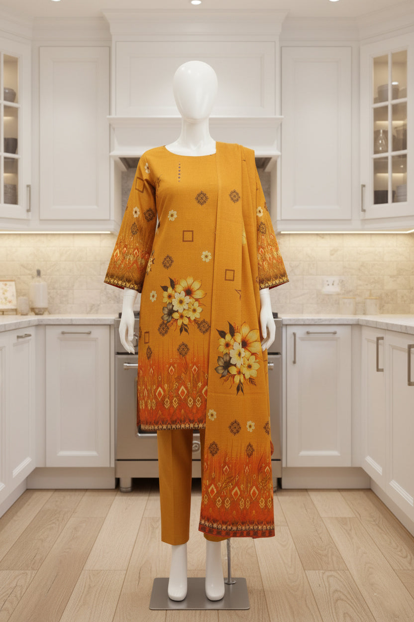 Printed Dhanak Unstitched 3 Piece - 12140203