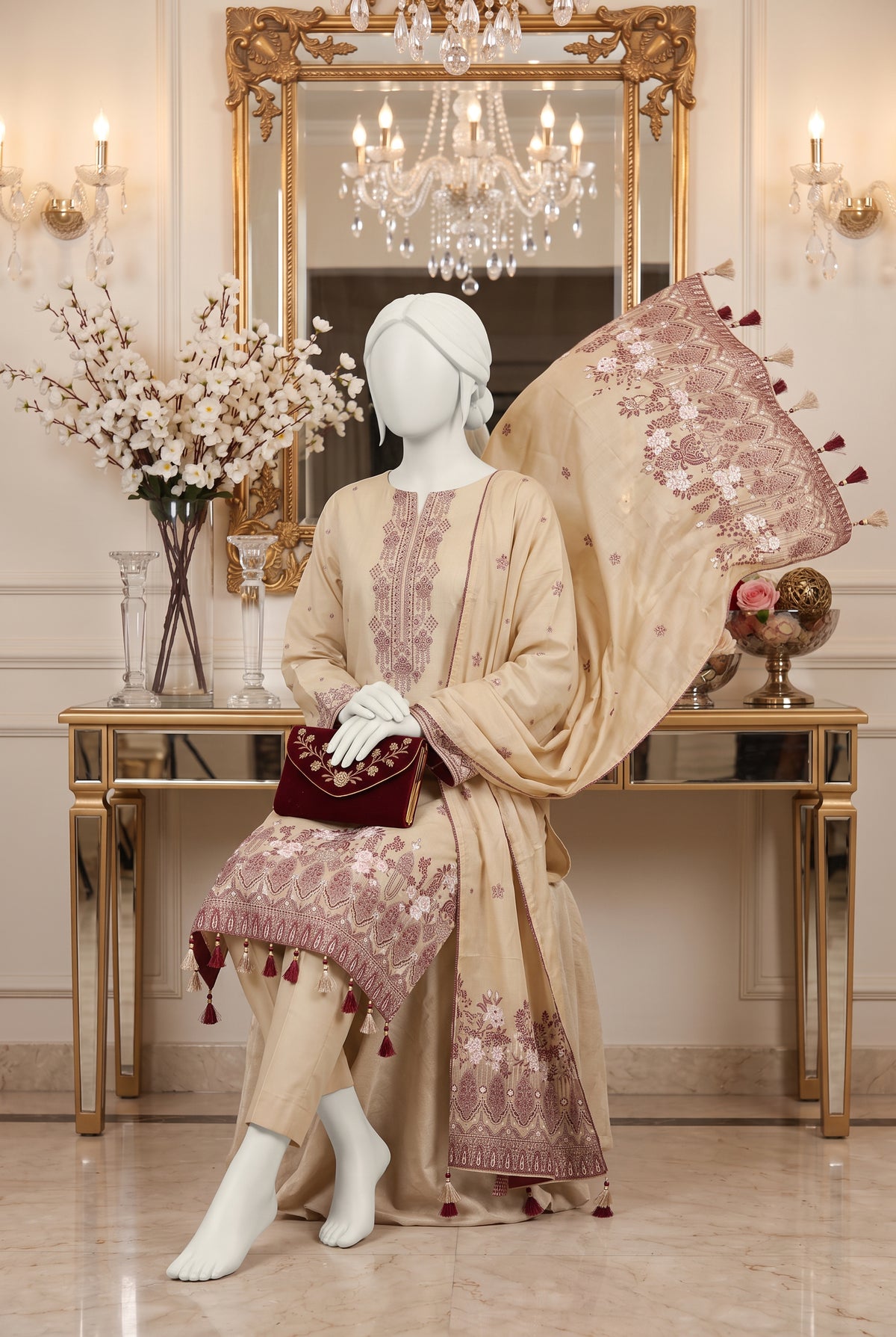 Jacquard Printed Viscose Unstitched 3 Piece - 12710106