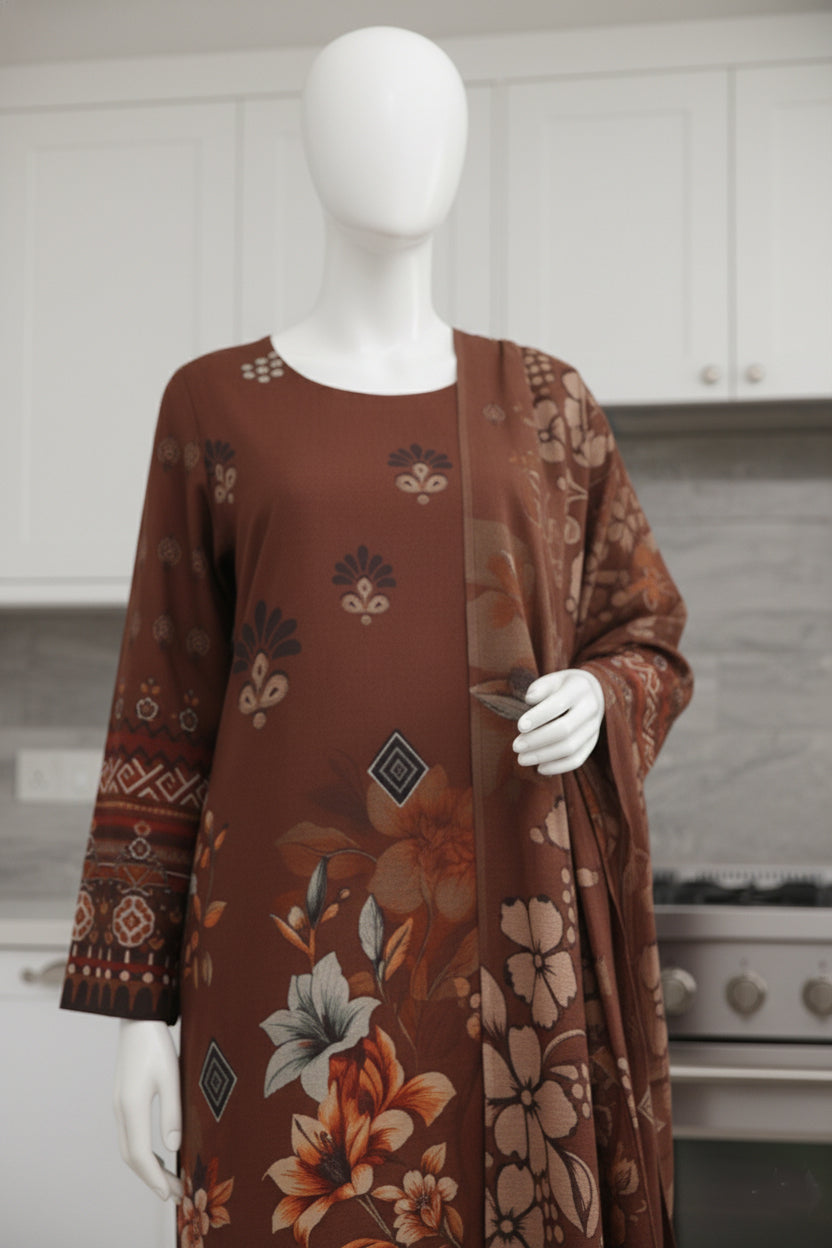 Printed Dhanak Unstitched 3 Piece - 12140204