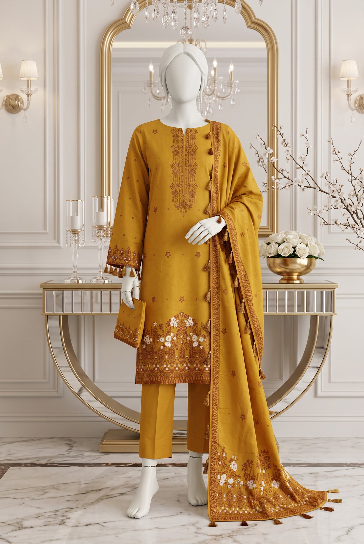 Jacquard Printed Viscose Unstitched 3 Piece - 12710105