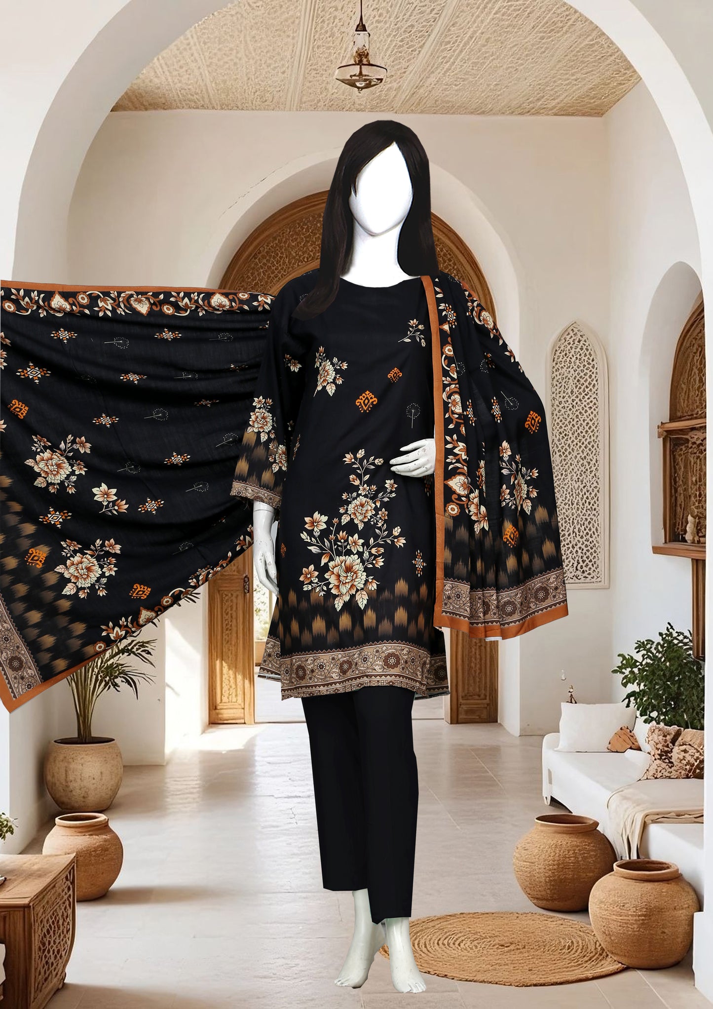 Printed linen Unstitched 3 Piece - 12110201