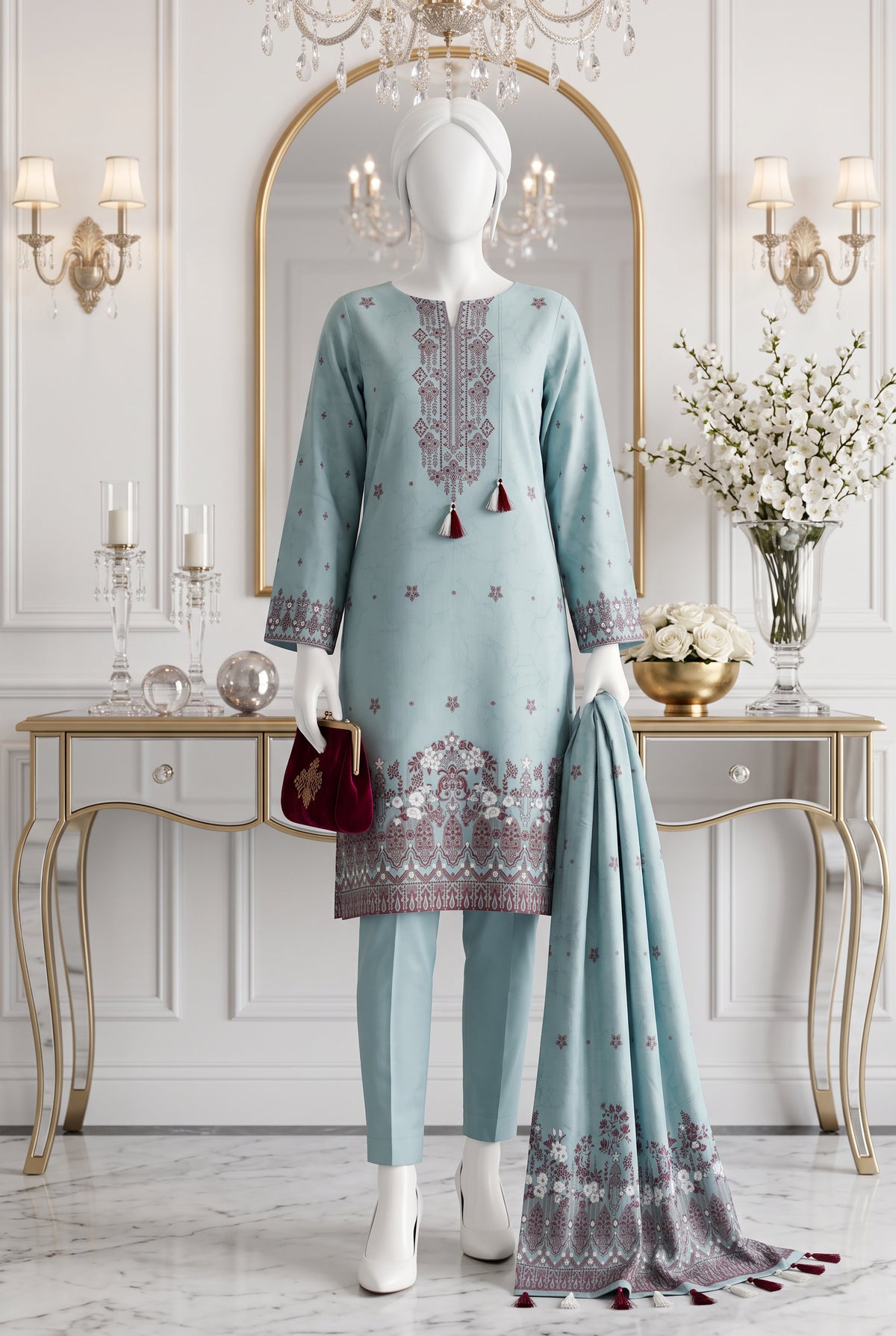 Jacquard Printed Viscose Unstitched 3 Piece - 12710104