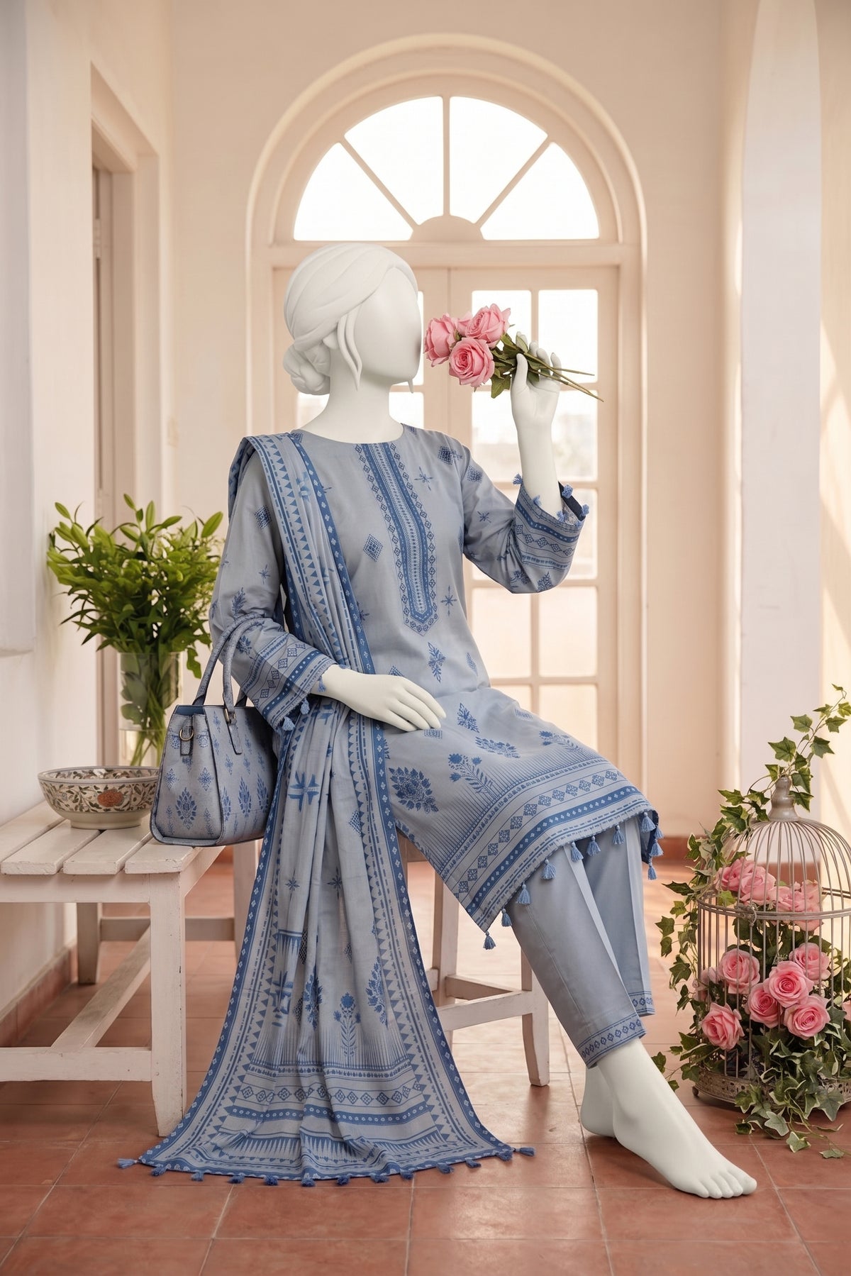 Printed Linen Unstitched 3 Piece - 12760308