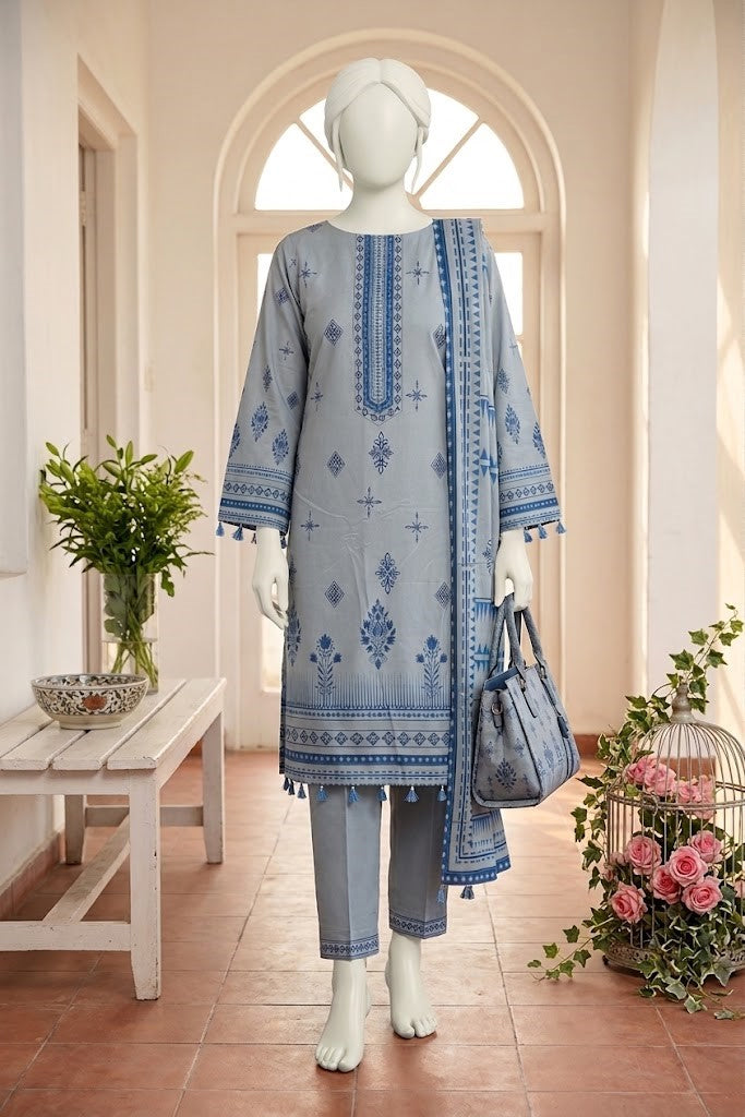 Printed Linen Unstitched 3 Piece - 12760308