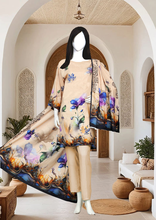 Printed linen Unstitched 3 Piece - 12110207