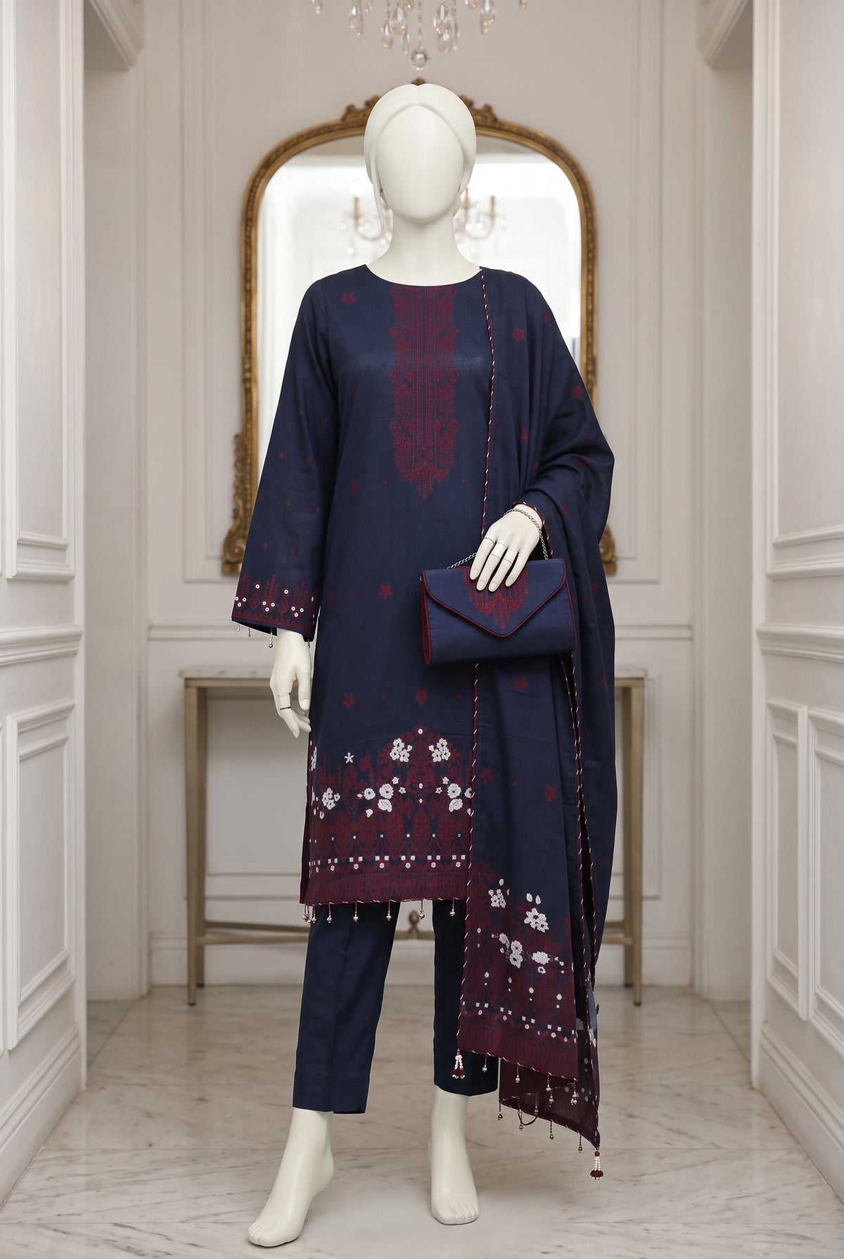Jacquard Printed Viscose Unstitched 3 Piece - 12710102
