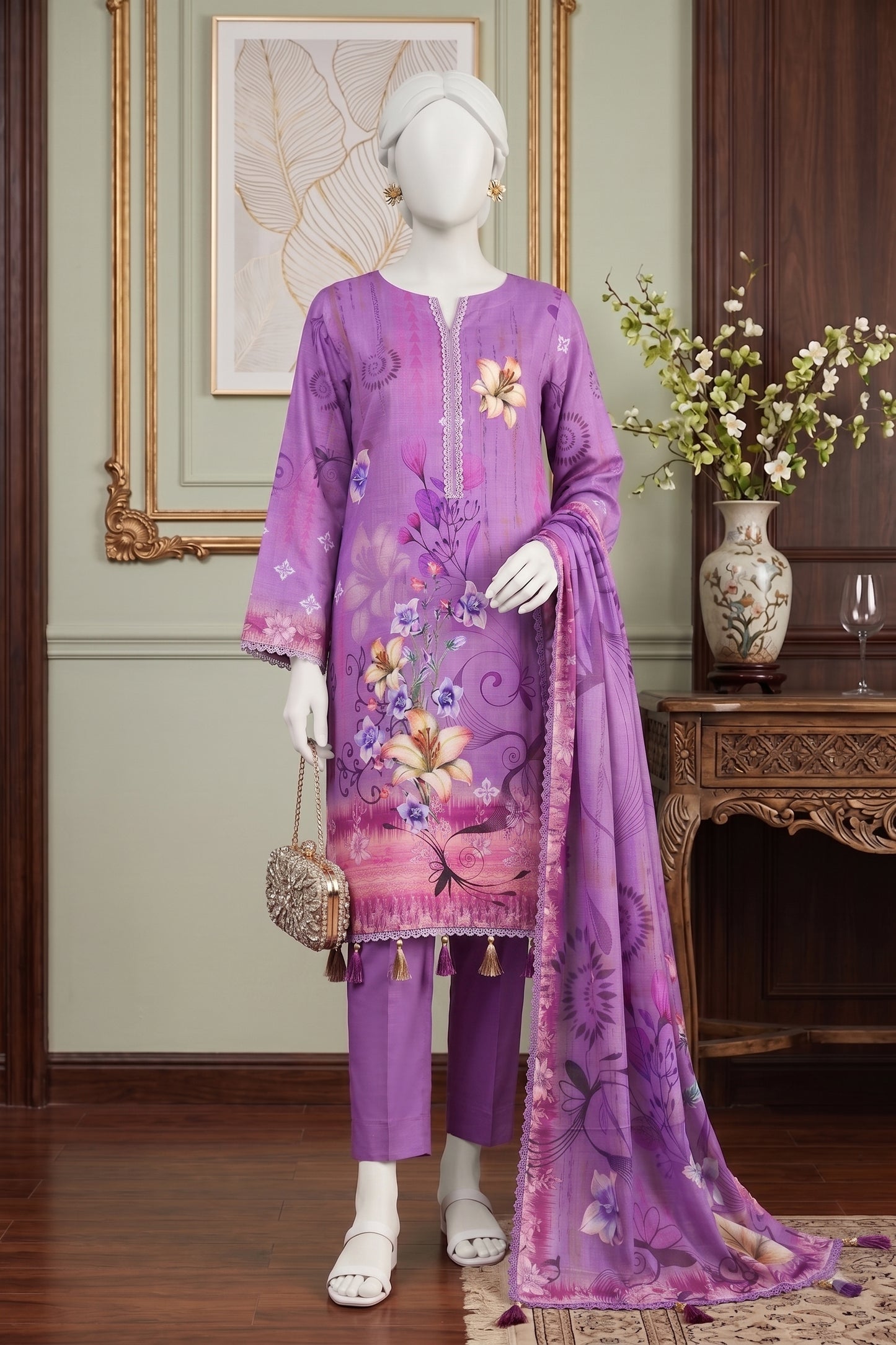 Printed Viscose Unstitched 3 Piece - 12040306