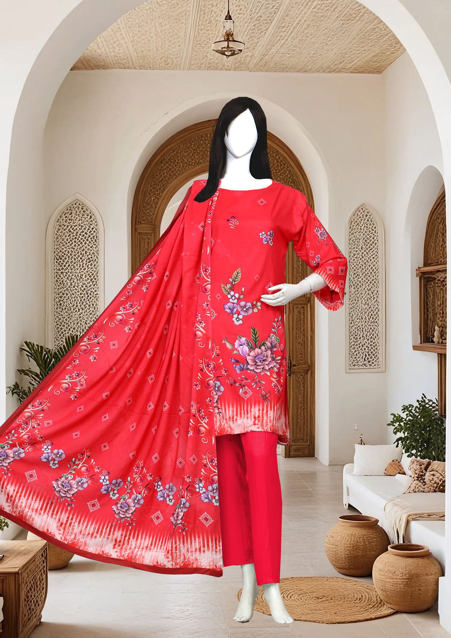 Printed linen Unstitched 3 Piece - 12110206