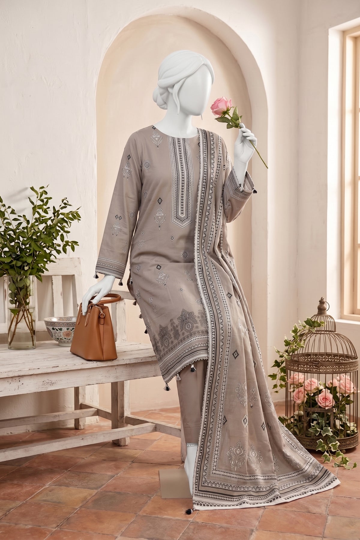 Printed Linen Unstitched 3 Piece - 12760305