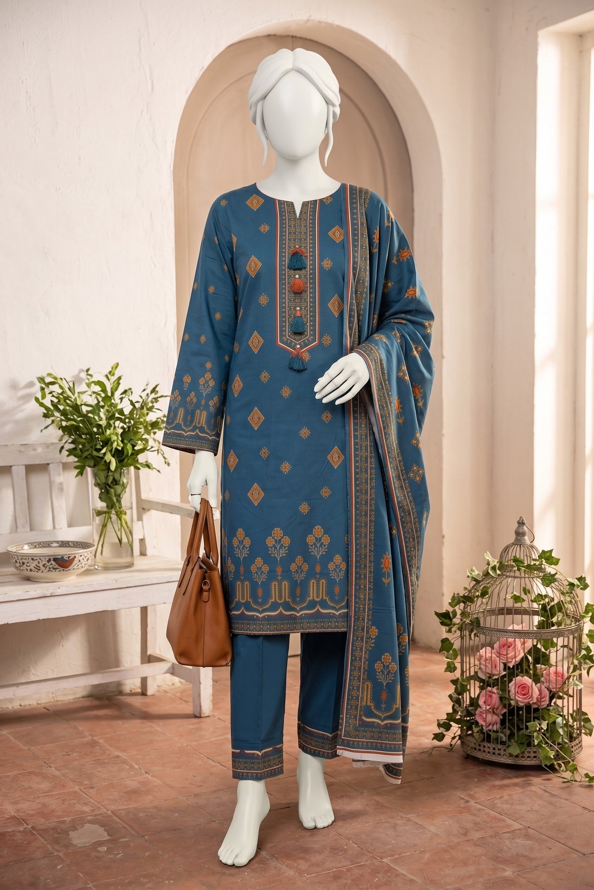 Printed Linen Unstitched 3 Piece - 12760304