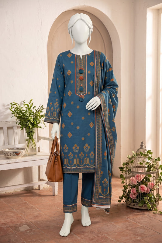 Printed Linen Unstitched 3 Piece - 12760304