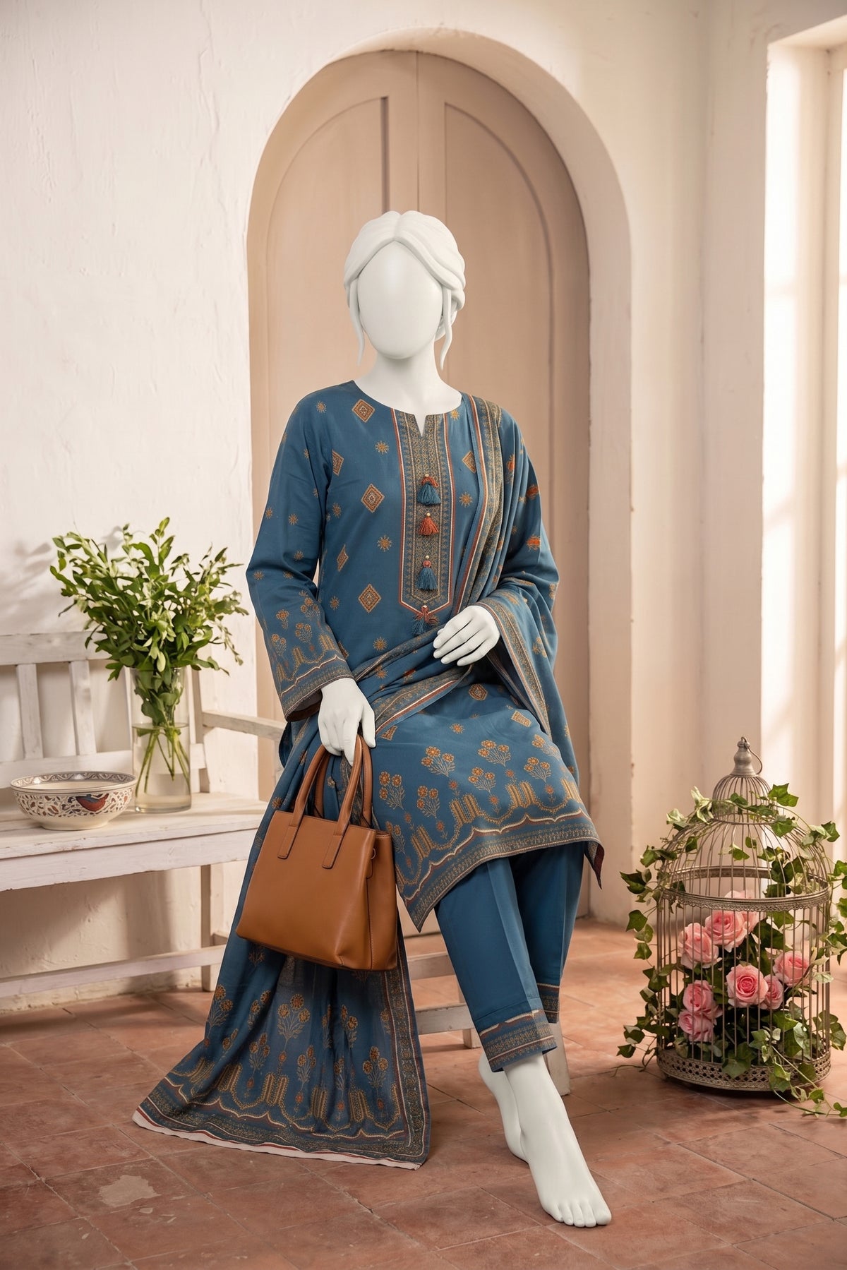 Printed Linen Unstitched 3 Piece - 12760304
