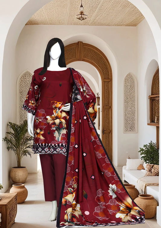 Printed linen Unstitched 3 Piece - 12110204