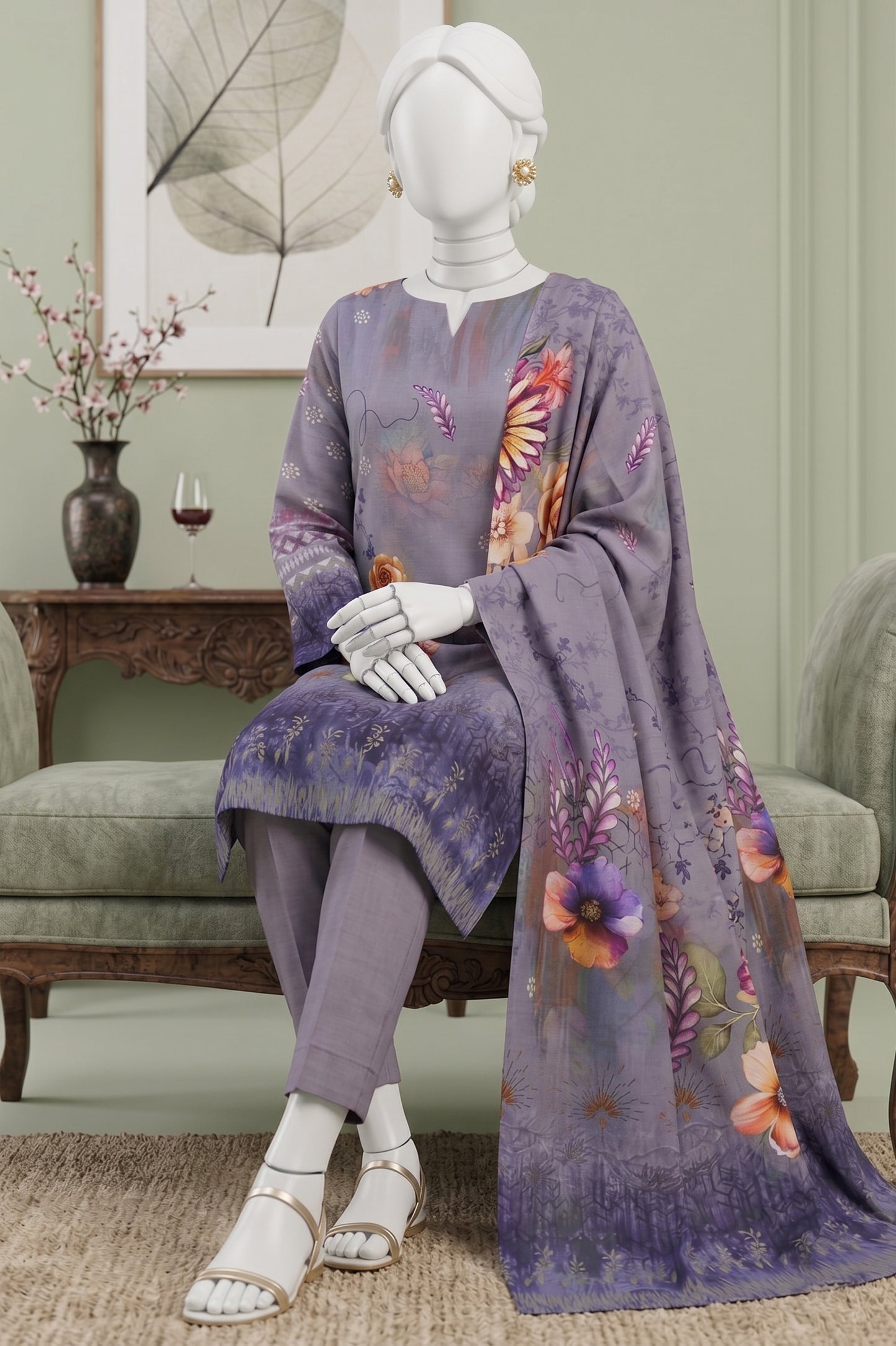 Printed Viscose Unstitched 3 Piece - 12040303