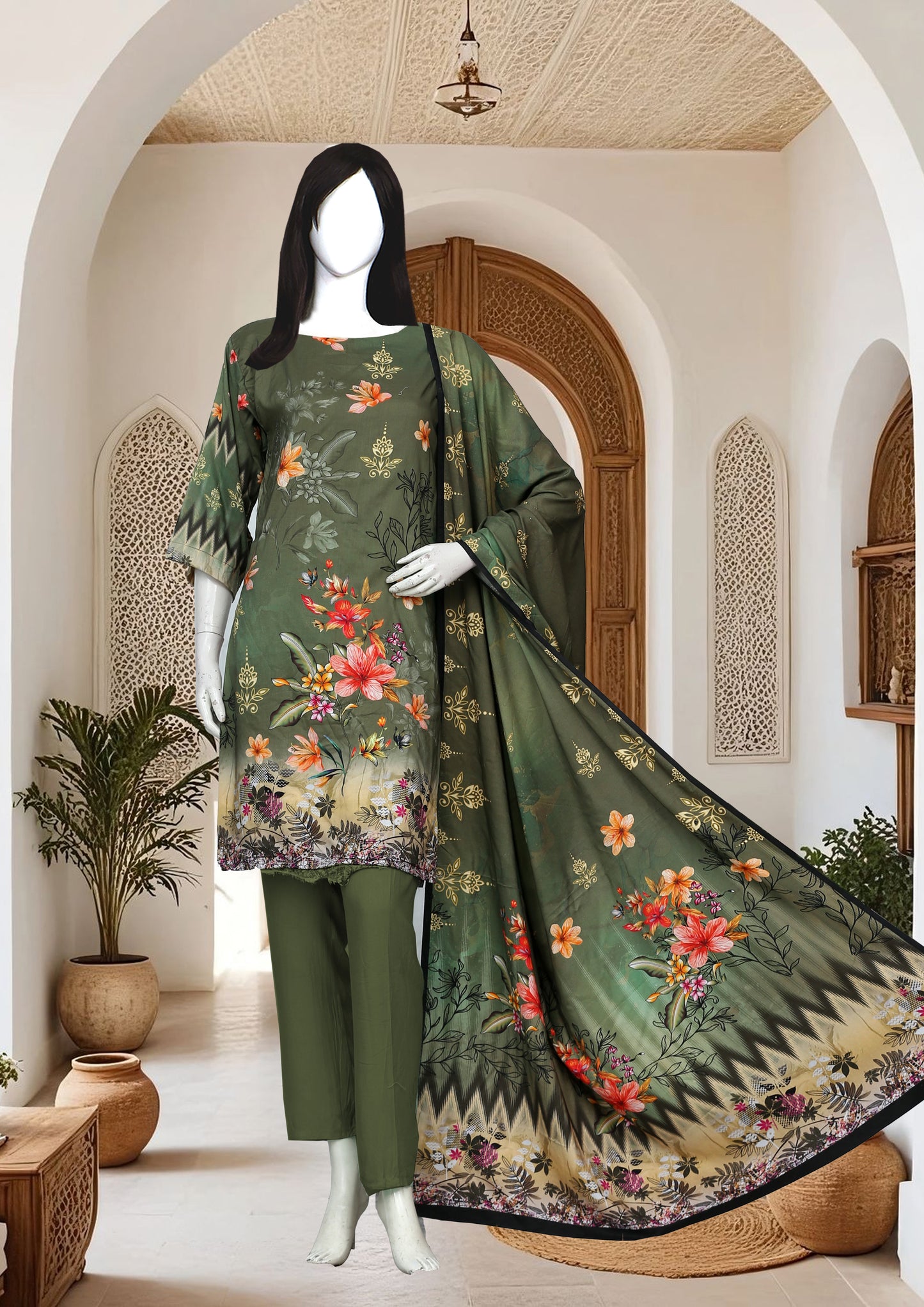 Printed linen Unstitched 3 Piece - 12110202