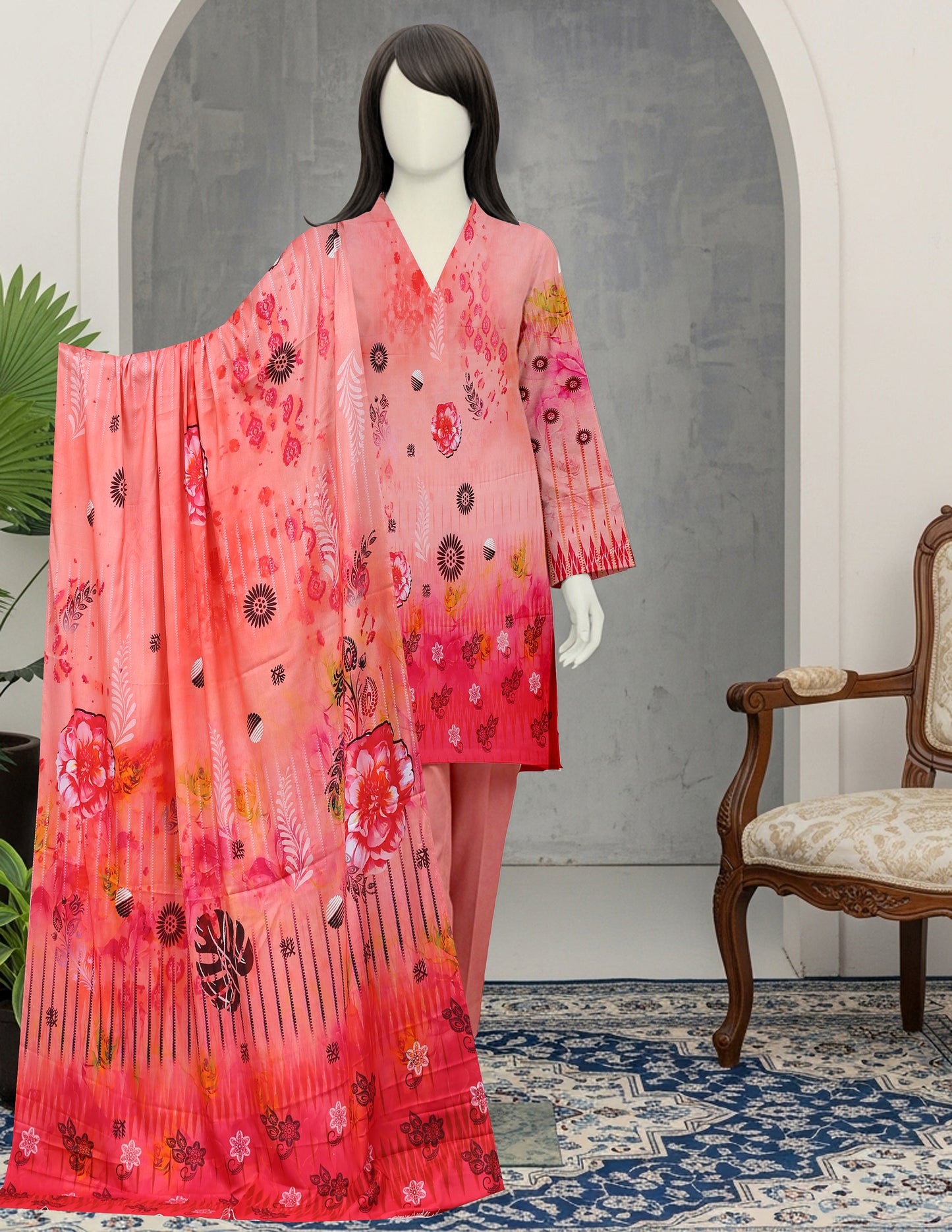 Printed linen Unstitched 3 Piece - 12050110