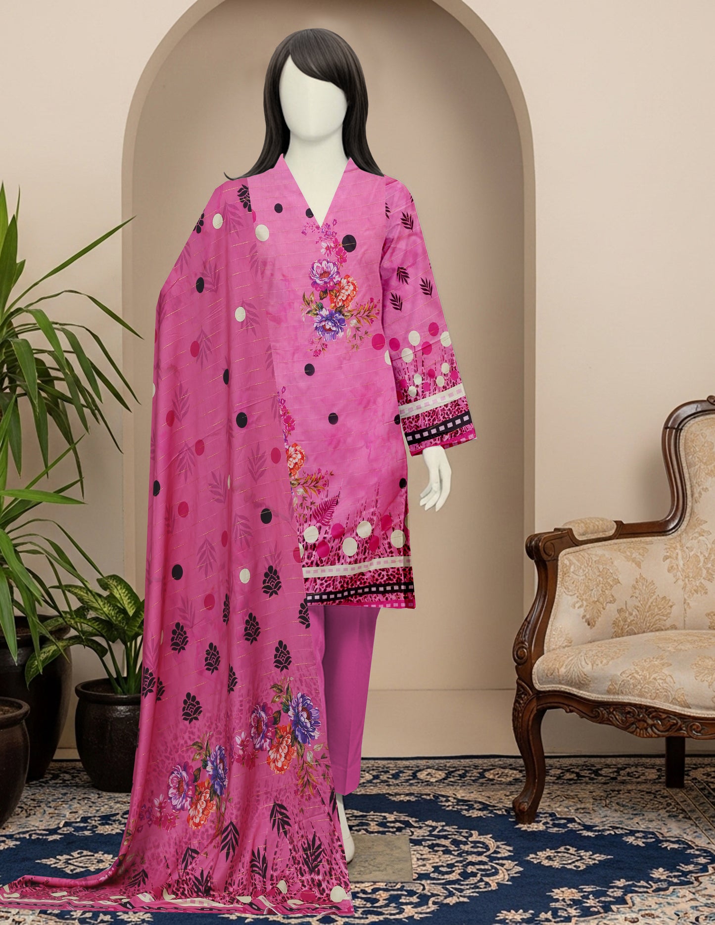 Premium Fancy Viscose Unstitched 3 Piece - 12070107