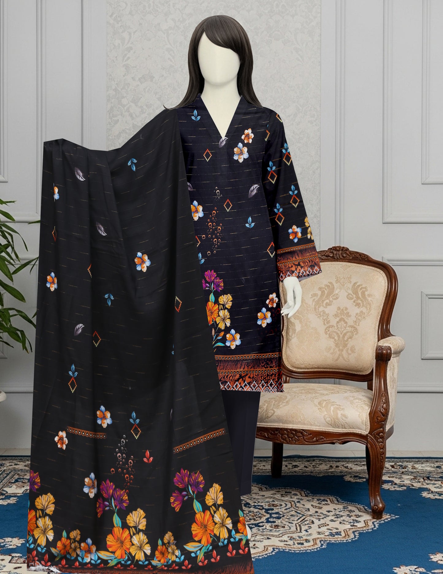 Premium Fancy Viscose Unstitched 3 Piece - 12070106