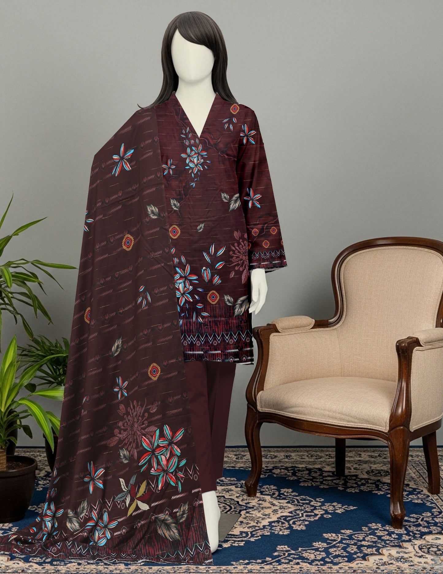 Premium Fancy Viscose Unstitched 3 Piece - 12070104