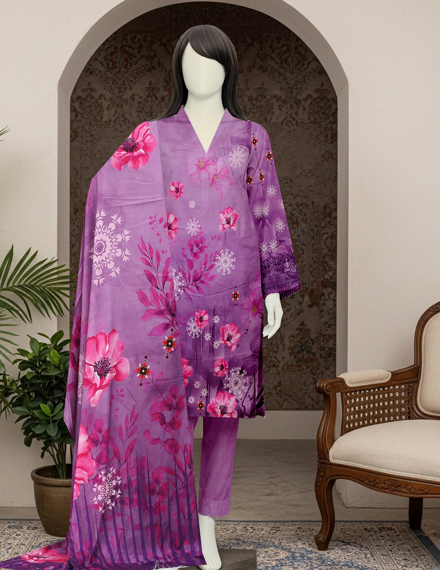 Printed linen Unstitched 3 Piece - 12050105