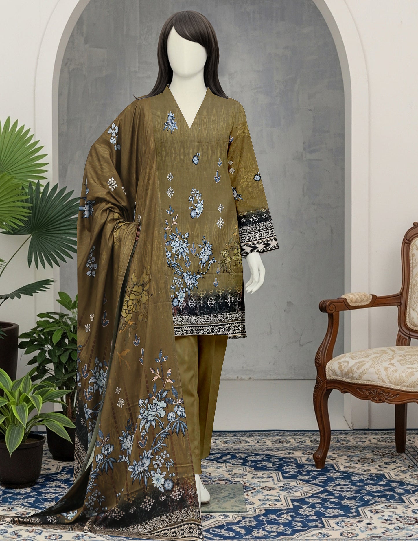 Printed linen Unstitched 3 Piece - 12050102